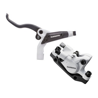 Shimano, Scheibenbremsset M445 (HR) in wei�, Bremsgriff BL-M445. Bremssattel BR-M446 Post Mount Type, ohne Bremsscheibe, ohne Adapter, wei�e Leitung 1700mm, Originalverpackt
