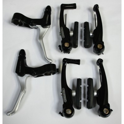 Tektro, Bremse (V-Brake), V-Bremsen Set, Bremsgriff ML520-RS silver/black links rechts & Bremsen 839AL mit Niro Schrauben black vorne & hinten