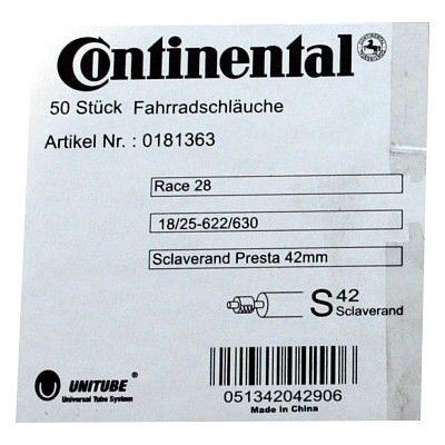 Continental, Bereifung, Schlauch, Race 28 (S42), 18/25-622/630, Werkstattverpackung (ohne Umverpackung)